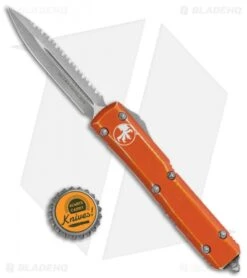 Microtech Ultratech D/E OTF Auto Knife Distressed Orange (3.4" BB/SW Full Serr) -Blade HQ Shop Microtech Ultratech DE OTF Auto Distressed Orange BB SW Full Serr 122 12DOR BHQ 113057 jr bottlecap 1
