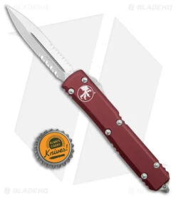 Microtech Ultratech D/E OTF Automatic Knife Merlot (3.4" Stonewash Serr) -Blade HQ Shop Microtech Ultratech DE OTF Auto Merlot SW Serr BHQ 176531 jr bottlecap