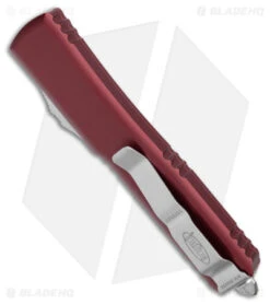 Microtech Ultratech D/E OTF Automatic Knife Merlot (3.4" Stonewash Serr) -Blade HQ Shop Microtech Ultratech DE OTF Auto Merlot SW Serr BHQ 176531 jr side