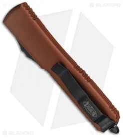 Microtech Ultratech D/E OTF Automatic Knife Tan CC (3.4" Black Full Serr) -Blade HQ Shop Microtech Ultratech DE OTF Auto TAn CC Black Full Serr 122 3TA BHQ 69119 jr side