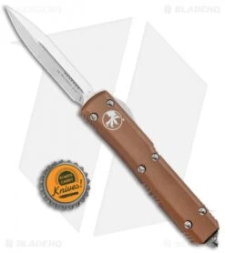 Microtech Ultratech D/E OTF Automatic Knife Tan CC (3.4" Satin) 122-4TA -Blade HQ Shop Microtech Ultratech DE OTF Auto Tan CC Satin 122 4TA BHQ 51909 jr bottlecap