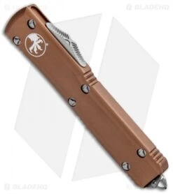 Microtech Ultratech D/E OTF Automatic Knife Tan CC (3.4" Satin) 122-4TA -Blade HQ Shop Microtech Ultratech DE OTF Auto Tan CC Satin 122 4TA BHQ 51909 jr spine