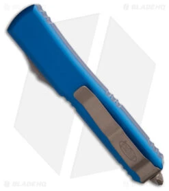 Microtech Ultratech D/E OTF Automatic Knife Blue (3.4" Bronze Apocalyptic) -Blade HQ Shop Microtech Ultratech DE OTF Automatic Knife Blue 3.4in Bronze Apocalyptic BHQ 181716 hd side