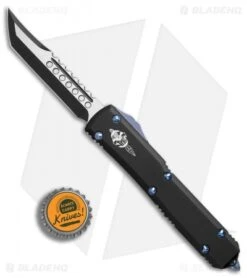 Microtech Ultratech Hellhound Tanto OTF Automatic Knife W/ Blue HW (Two-Tone) -Blade HQ Shop Microtech Ultratech Hellhound Tanto blue hw two tone BHQ 74449 er bottlecap
