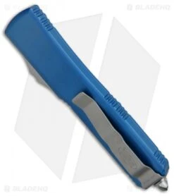 Microtech Ultratech Bayonet OTF Automatic Knife Blue CC (3.4" Satin) -Blade HQ Shop Microtech Ultratech OTF Bayo Blue Satin 120 4BL BHQ 67449 jr side