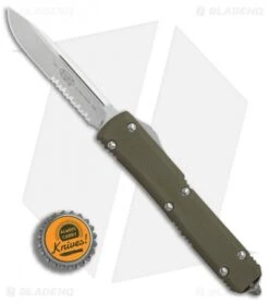 Microtech Ultratech S/E OTF Automatic Knife OD Green G-10 (3.4" Stonewash Serr) -Blade HQ Shop Microtech Ultratech SE OD Green G10 sw serr BHQ 78162 er bottlecap