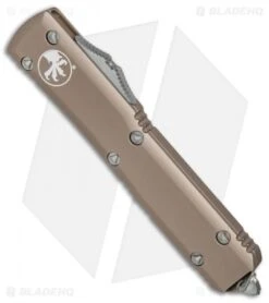 Microtech Ultratech S/E OTF Automatic Knife Tan CC (3.4" Satin) -Blade HQ Shop Microtech Ultratech SE Tan CC satin BHQ 80663 er spine