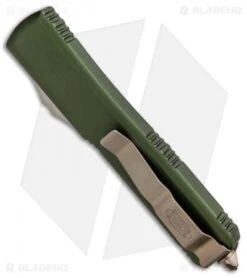 Microtech Ultratech T/E OTF Automatic Knife OD Green CC (3.4" Bronze SW) -Blade HQ Shop Microtech Ultratech TE OTF Auto OD Green Bronze Apocalyptic 123 13 BHQ 89936 jr side