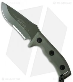 Microtech Currahee Drop Point Knife Fixed Blade (4.5" Green Serr Elmax) 102-2GR