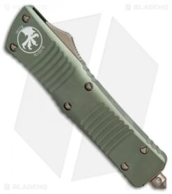 Microtech Combat Troodon D/E OTF Knife OD Green (3.8" Bronze) 142-13OD -Blade HQ Shop microtech combat troodon DE OD green bronze 142 13OD BHQ 50396 er spine