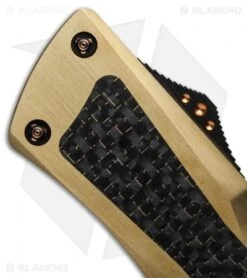 Marfione Custom Combat Troodon D/E OTF Knife Brass/LSCF (3.8" Mirror) -Blade HQ Shop microtech combat troodon mirror lightining strike bearing grade brass top cm