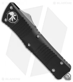 Microtech Combat Troodon Tanto Automatic OTF Knife (3.8" Stonewash Serr) 144-11 -Blade HQ Shop microtech combat troodon tanto sw 144 11 BHQ 7764 er spine