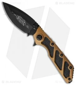 Microtech DOC Flipper Knife Tan Aluminum (3.75" Black Plain) 153-1TA
