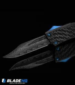 Marfione Custom Carbon Fiber Combat Troodon OTF Bowie Knife (Damascus) -Blade HQ Shop microtech marfion custom cf combat troodon otf bowie dama dl