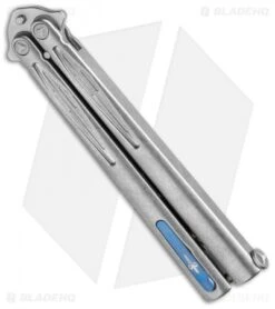 Microtech Marfione Custom Tachyon III Balisong Trainer Ti (4.5" Stonewash) -Blade HQ Shop microtech marfione tachyon III balisong 373 mck trainer bhq 36369 cm side