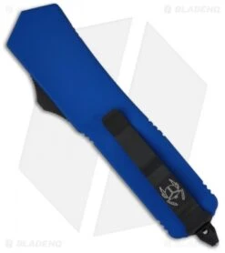 Microtech Scarab OTF Knife Blue Executive Dagger (Black SER) 109-2BL -Blade HQ Shop microtech scarab executive de blue black 109 1bl back 1