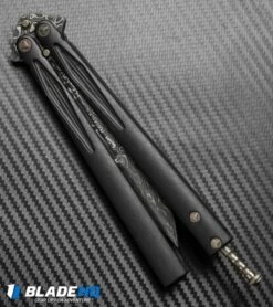 Marfione Custom Tachyon III Balisong Knife DLC Titanium (4.5" Damascus) -Blade HQ Shop microtech tachyon III balisong dlc ti dam bottom cm