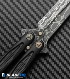 Marfione Custom Tachyon III Balisong Knife DLC Titanium (4.5" Damascus) -Blade HQ Shop microtech tachyon III balisong dlc ti dam detail cm