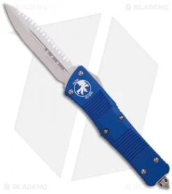 Microtech Blue Troodon D/E OTF Automatic Knife (3" Bead Blast Full Serr) 138-9BL