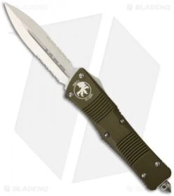 Microtech Troodon D/E OTF Automatic Knife Green (3" Stonewash Serr) 138-11GR