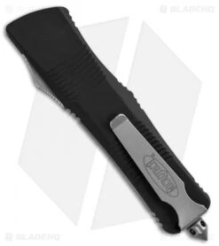 Microtech Troodon Knife Tanto OTF Automatic (3" Stonewash Full Serr) 140-12 -Blade HQ Shop microtech troodon te full serr black 140 3 back 1