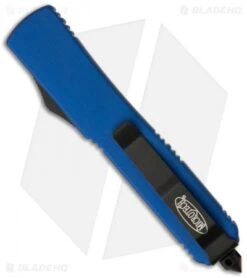 Microtech Ultratech Knife Blue T/E OTF Automatic (3.44" Black Serr) 123-2BL -Blade HQ Shop microtech ultratech bayonet blue black 120 1bl back 2