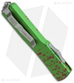 Microtech UTX-70 Spartan OTF Automatic Knife Zombie-Tech (2.4" Stonewash Serr) -Blade HQ Shop microtech utz70 149 7dtz spartan side cm