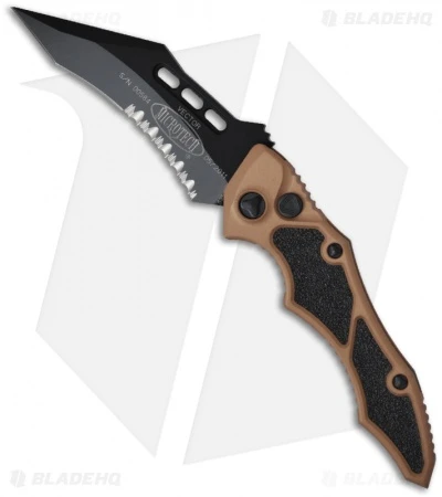 Microtech Vector Desert Brown Automatic Knife (3.95" Black Serr) 132-2TA 3 Microtech Vector Desert Brown Automatic Knife (3.95" Black Serr) 132-2TA
