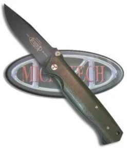 Microtech CMTX5 D/A Automatic Knife Green Cavas Micarta (3.5" Black) -Blade HQ Shop mtcmtx5canvasbkpln